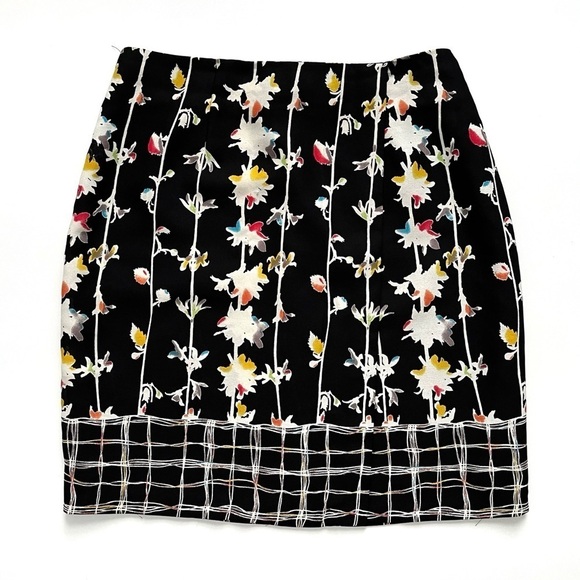 Mixit Faux Wrap Skirt Sz 10 Black White Multi Color Floral Grid Dual Pattern - Picture 1 of 6